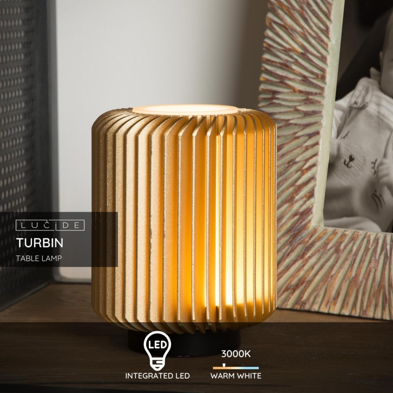 Lucide TURBIN - Stolová lampa - Ø 10,6 cm - LED - 1x5W 3000K - Matt Gold / Mosadz